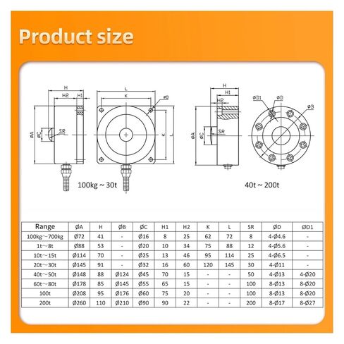 Spokes Load Cell Sensor HX711 AD Module Weight Sensor Electronic Scale Compression Force Weight Pressure200KG 5T(Range 0-200KG) in Kuwait