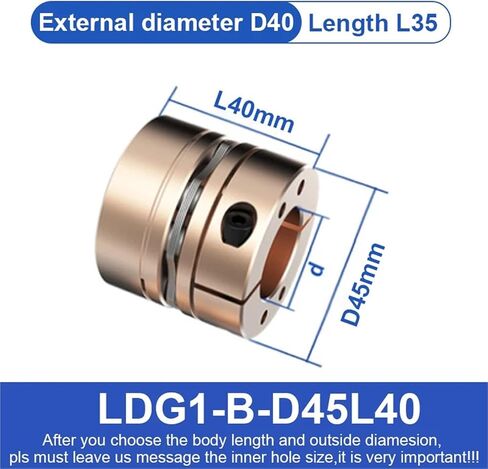 LDG1-B-D45L40 DIAPHRAGM CONICALING D45L40 10MM إلى 24 مم من 8 ملم عزم دوران أكبر خطوة محرك مضاعفات 1PCs (24x24) in Saudi Arabia