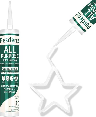 Clear Universal Silicone Caulk, 100% Silicone Sealant Outdoor Waterproof, Flexible Cartridge Adhesive Caulking for Aquarium RV Roof Window Door Kitchen Bathroom Bathtub Shower Seal, 10.1 Oz, 1 Pack in Kuwait
