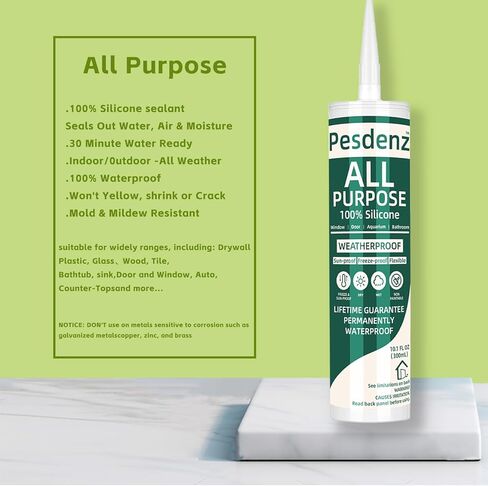 Clear Universal Silicone Caulk, 100% Silicone Sealant Outdoor Waterproof, Flexible Cartridge Adhesive Caulking for Aquarium RV Roof Window Door Kitchen Bathroom Bathtub Shower Seal, 10.1 Oz, 1 Pack in Kuwait