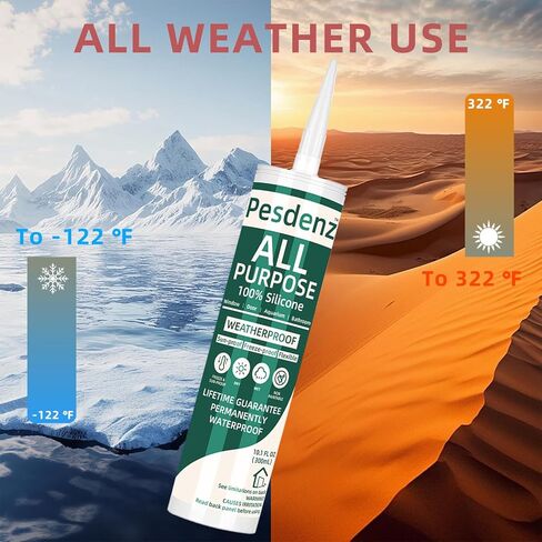 Clear Universal Silicone Caulk, 100% Silicone Sealant Outdoor Waterproof, Flexible Cartridge Adhesive Caulking for Aquarium RV Roof Window Door Kitchen Bathroom Bathtub Shower Seal, 10.1 Oz, 1 Pack in Kuwait