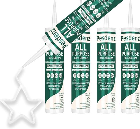 Clear Universal Silicone Caulk, 100% Silicone Sealant Outdoor Waterproof, Flexible Cartridge Adhesive Caulking for Aquarium RV Roof Window Door Kitchen Bathroom Bathtub Shower Seal, 10.1 Oz, 1 Pack in Kuwait