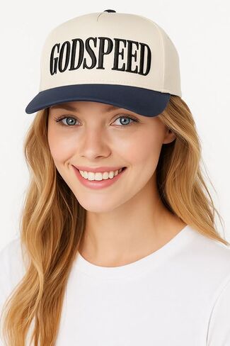 Scarvesme Women Godspeed Embroidery two Tine Cotton Snapback Trucker Hat Cap Baseball Cap in Kuwait