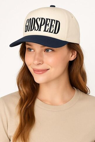 Scarvesme Women Godspeed Embroidery two Tine Cotton Snapback Trucker Hat Cap Baseball Cap in Kuwait