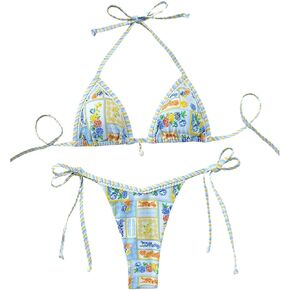 MakeMeChic Women's Two Piece Bikini Sets Floral Print Triangle Tie Side Halter Bathing Suits Beachwear in Saudi Arabia