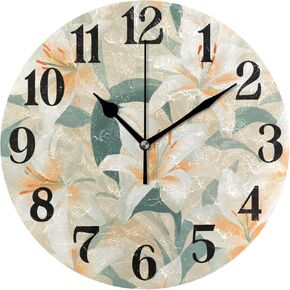 Beige and Burgundy Abstract Blocks Clock for Living Room Wall Clock Round Kitchen 10 Inch Non-Ticking Silent Battery Operated Quartz Atomic Analog Clocks Decorative Bedroom Home in Saudi Arabia