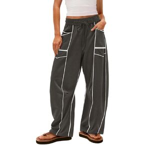 Sweatpant for Women Baggy Elastic Waist Wide Leg Drawstring Harem Pants Striped Athletic Summer Trouser with Pocket in Saudi Arabia