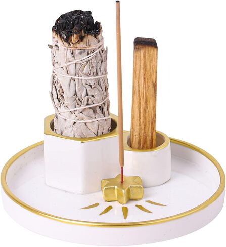 Incense Holder Burner, Ceramic Incense Holder for Palo Santo Sage Cedar Bundles Incense Sticks and Candle, Smudge Dish for Meditation Yoga, Modern Home Decor (Gold-Moon1) in Saudi Arabia