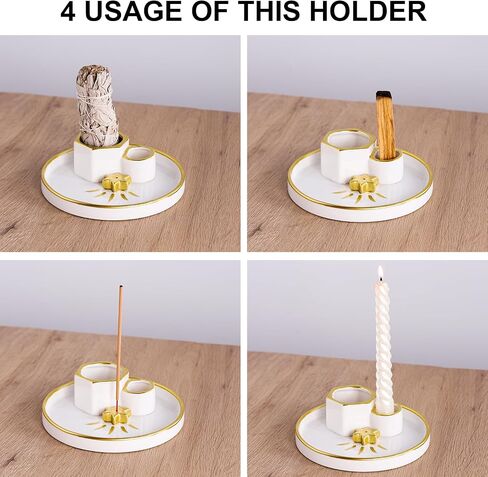 Incense Holder Burner, Ceramic Incense Holder for Palo Santo Sage Cedar Bundles Incense Sticks and Candle, Smudge Dish for Meditation Yoga, Modern Home Decor (Gold-Moon1) in Saudi Arabia