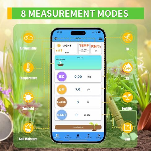 مقياس رطوبة التربة للنباتات ، مقياس درجة الحموضة 8 في 1 للتربة للرطوبة ، الضوء ، الرقم الهيدروجيني ، EC ، الخصوبة ، الملح ، درجة الحرارة ، رطوبة الهواء ، مجموعة اختبار التربة الرائعة للحديقة ، الحديقة ، المزرعة ، الاستخدام الداخلي والخارجي in Kuwait