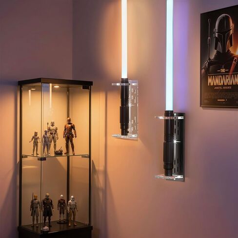 Light Saber Wall Mount Holder, Acrylic Saber Sword Stand Display, Vertical Wall Mounted Light Saber Display Rack Compatible with Most Hilts, Black Base in Kuwait