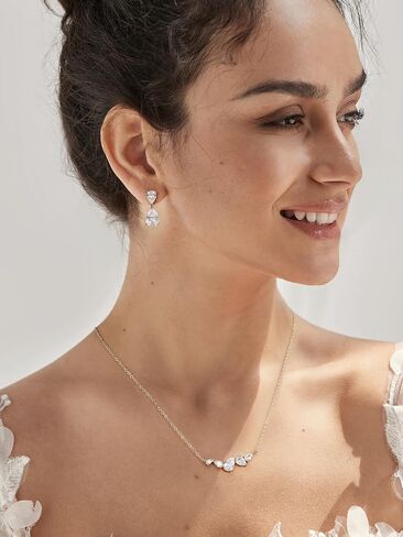 SWEETV Teardrop Bridal Jewelry Set for Wedding, Silver Cubic Zirconia Backdrop Necklace Earrings Set for Bridal Bridemaid, Marquise Jewelry Set for Women Prom Costume Wedding in Saudi Arabia