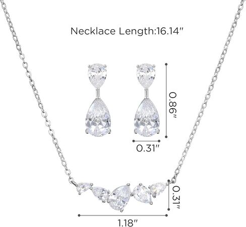 SWEETV Teardrop Bridal Jewelry Set for Wedding, Silver Cubic Zirconia Backdrop Necklace Earrings Set for Bridal Bridemaid, Marquise Jewelry Set for Women Prom Costume Wedding in Saudi Arabia