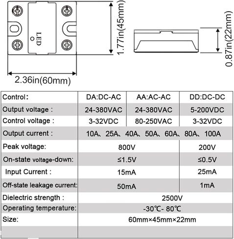 10Pcs SSR 10A 25A 40A 50A 60A 80A 100A Solid State Relay DC to AC AC to AC DC to DC Single Phase Control Relay(AC-AC,10PCS SSR 60A) in Saudi Arabia