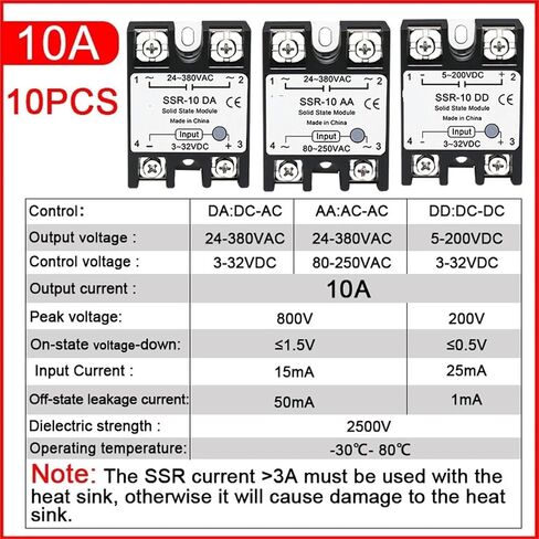 10Pcs SSR 10A 25A 40A 50A 60A 80A 100A Solid State Relay DC to AC AC to AC DC to DC Single Phase Control Relay(AC-AC,10PCS SSR 60A) in Saudi Arabia