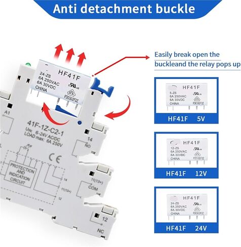 20pcs Slim Relay HF41F 5V 12V 24V DIN Rail Relay مع LED 6A SSR 41F-5-ZS 41F-12-ZS 41F-24-ZS (20pcs 12v) in Saudi Arabia