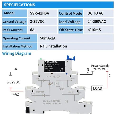 10pcs Slim Relay SSR DIN DIN NONTACT DIN TERMINAL MELOATE DC DC TO AC DC إلى DC LED 6A SSR-41FDA SSR-41FDD (10pcs SSR-41FDA) in Kuwait