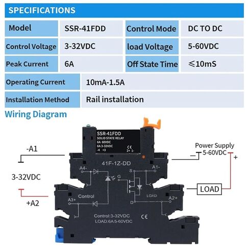 10pcs Slim Relay SSR DIN DIN NONTACT DIN TERMINAL MELOATE DC DC TO AC DC إلى DC LED 6A SSR-41FDA SSR-41FDD (10pcs SSR-41FDA) in Kuwait