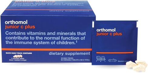 Orthomol Immun Junior C Plus، فيتامينات متعددة للأطفال، نكهة اليوسفي، 30 قطعة (عبوة من قطعة واحدة) in Kuwait