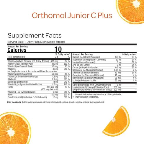 Orthomol Immun Junior C Plus، فيتامينات متعددة للأطفال، نكهة اليوسفي، 30 قطعة (عبوة من قطعة واحدة) in Kuwait