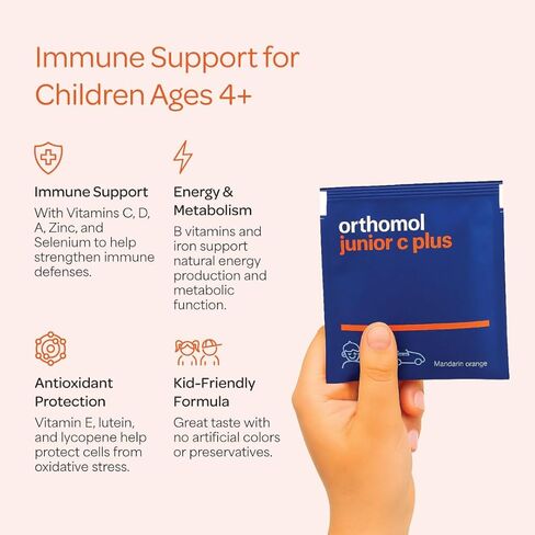 Orthomol Immun Junior C Plus، فيتامينات متعددة للأطفال، نكهة اليوسفي، 30 قطعة (عبوة من قطعة واحدة) in Kuwait