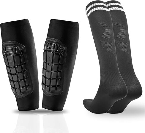 Soccer Shin Guards and Long Soccer Socks Set Protective Soccer Shin Pads Sleeves Equipment Football Gear for Kid Older Than 10 Years and Adult in Saudi Arabia