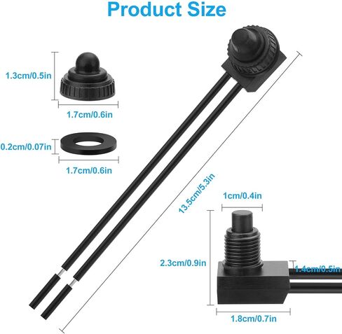 LinkStyle 10pcs مفتاح الضغط على زر مضاد للماء ، 12 فولت SPST مفتاح الإضاءة/إيقاف ، مع خطوط 4.5 '' لشاحنة سيارة RV للدراجات النارية ، الأسود in Saudi Arabia