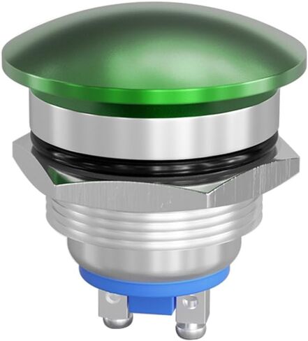 16-22MM Mushroom Head Push Button Switch, Momentary Waterproof IP65 Metal Start Button- 1NO Press ON Release Off Mouting Domed Screw Terminal SPST 5A 250V (22mm, Green) in Saudi Arabia
