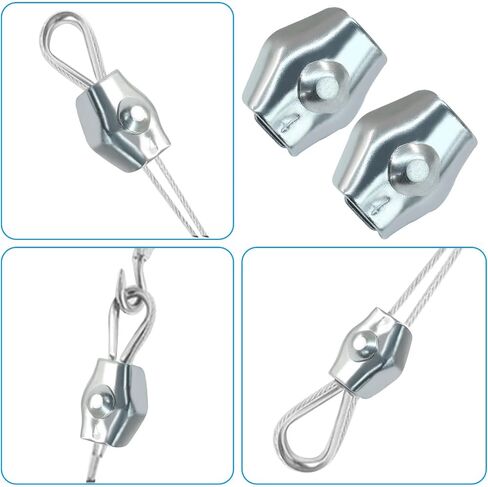 12 PCS M4 مقاطع حبل سلك مزدوجة الفولاذ المقاوم للصدأ ، مشبك حبل سلك مزدوج كابل ، مشبك كابلان 2-بوصة لصورة معلقة. in Saudi Arabia