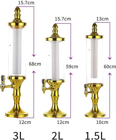 Beer Drinks Dispenser Beer Dispenser, 1.5L/2L/3L Transparent Beverage Dispenser, with Colored Lights and Detachable Ice Tube Home Bar Cask Ale Dispenser(1.5L) in Saudi Arabia
