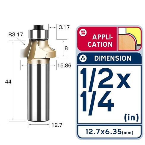 توجيه الزاوية مقعرة بتات مع ساق متوازي 1/2 1/4 بوصة أداة للأعمال الخشبية جولة الحافة المقطوعة 1pcs (الحجم: 1-4x3-4) in Kuwait