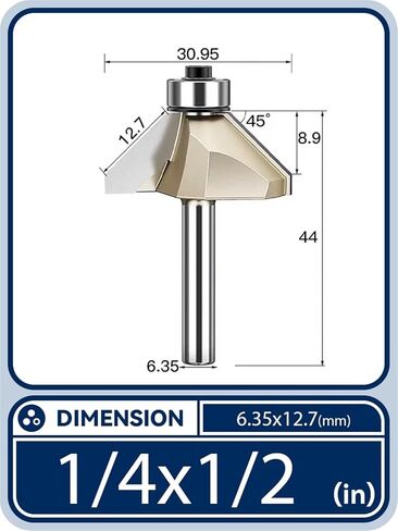 Bevel Chamfer Router Bit Bearing 45 درجة تقليص تقليم مدبب خشب الخشب DIY أداة طحن الخشب 1/2 1/4 حصان الأنف 1pcs (الحجم: 1-4x5-8 (45deg)) in Kuwait