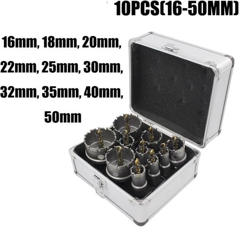 Hole Saw Drill Bits Set Stainless Steel Plate Iron Alloy Carbide Cobalt Metal 1Pcs (Color : 10PCS(16-50MM)) in Saudi Arabia