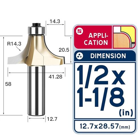 جولة زاوية توجيه بت مقعرة مع شانك متوازي 1/2 1/4 بوصة أداة العمل الخشبية جولة حافة الحافة 1pcs (الحجم: 1-2x1) in Kuwait