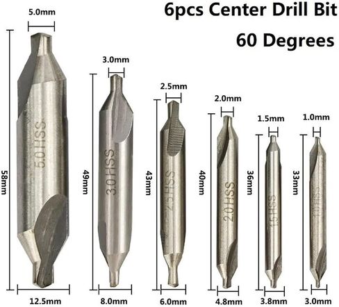 HSS Center Drill Bit Set 1.0/1.5/2.0/2.5/3.5/5mm Countersink Drill Bit 60 Degrees Combined Center Drills for Metal(6pcs Set) in Saudi Arabia