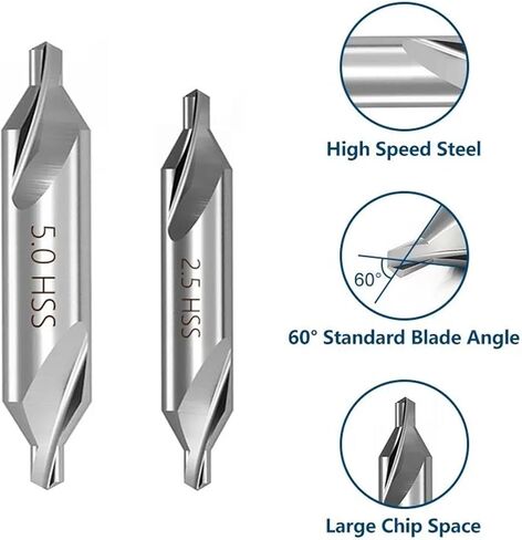 HSS Center Drill Bit Set 1.0/1.5/2.0/2.5/3.5/5mm Countersink Drill Bit 60 Degrees Combined Center Drills for Metal(6pcs Set) in Saudi Arabia