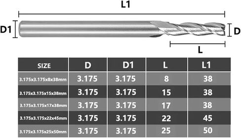 3 Flute Flat 3.175x3.175mm Carbide Engraving Bit for Woodworking Tools 1Pcs(3.175x3.175x8x38) in Saudi Arabia