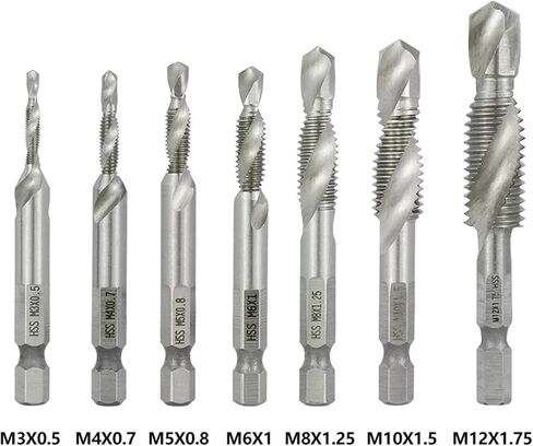Hex Shank Metric Tap Combined Tap and Drill Firm Flute Hss Thread Thread Scree Thore Thercing Tool M3 M4 M5 M6 M8 M10 M12 1PCS (7pcs) in Saudi Arabia
