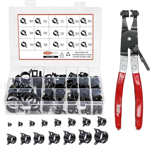 100Pcs 6-25mm Spring Band Hose Clamp Assortment Kit with Pliers Vacuum Hose Water Pipe Clamp in Kuwait