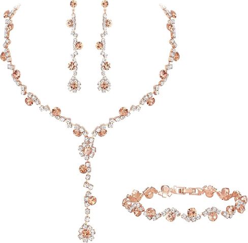 Crysdue Rhinestone Wedding Jewelry Set for Brides Bridesmaid, Sparkle Crystal Earrings Statement Necklace Bracelet Party Prom Jewellery for Women Light Blue Gold-Tone in Kuwait