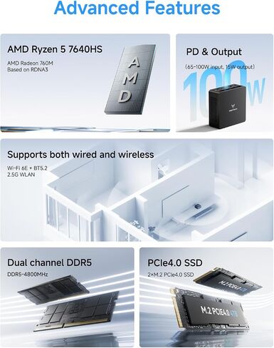 MINISFORUM UM790 Pro Mini PC AMD Ryzen 9 7940HS(8C/16T, up to 5.2GHz) 32GB DDR5 RAM 1TB PCIe4.0 SSD Micro Computer 2xHDMI/ 2xUSB4(8K@60Hz) Radeon 780M Graphics Small Form Factor in Kuwait