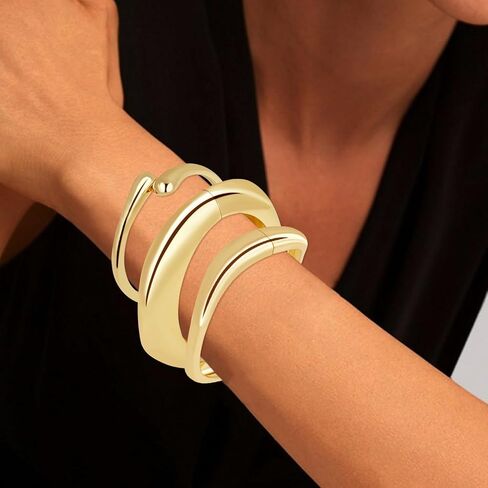 KOLODOGO Chunky Cuff Bangle Bracelets for Women Irregular Hinged Arm Cuff Open Hammered Wide Bracelet as Jewelry Gift in Kuwait