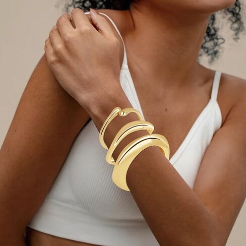 KOLODOGO Chunky Cuff Bangle Bracelets for Women Irregular Hinged Arm Cuff Open Hammered Wide Bracelet as Jewelry Gift in Kuwait