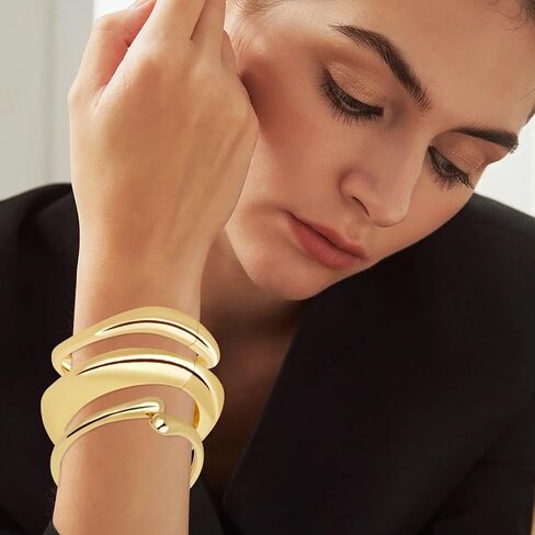 KOLODOGO Chunky Cuff Bangle Bracelets for Women Irregular Hinged Arm Cuff Open Hammered Wide Bracelet as Jewelry Gift in Kuwait