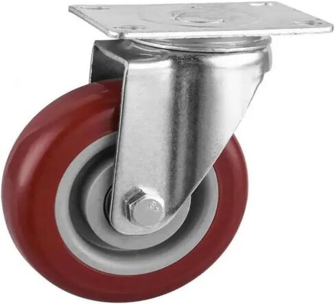 1 Piece 4-inch Silent Caster Double-axis PVC Medium red Steering Wheel Hand Trailer Wheel in Saudi Arabia
