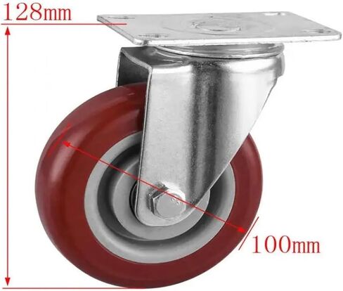 1 Piece 4-inch Silent Caster Double-axis PVC Medium red Steering Wheel Hand Trailer Wheel in Saudi Arabia