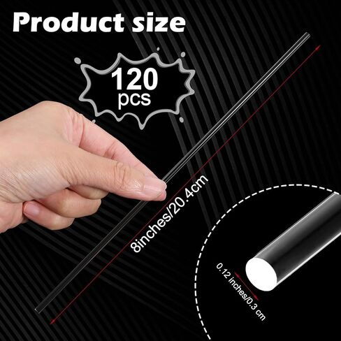 120 Pcs Clear Acrylic Rods 3 mm 8 Inch Diameter Dowel Rods Round Plastic Strip Cake Lollipop Topper Sticks DIY Crafts Party Decorations Supplies for Chocolate Wedding Halloween Christmas in Saudi Arabia