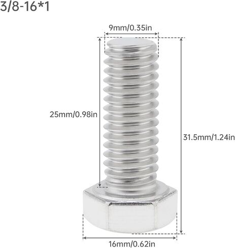 5/16-18 x 1" Hex Head Cap Screw Bolts, External Hex Drive, Stainless Steel 18-8 (304), Full Thread, 20 PCS for Construction, Agriculture and Automotive Applications (5/16-18) in Saudi Arabia