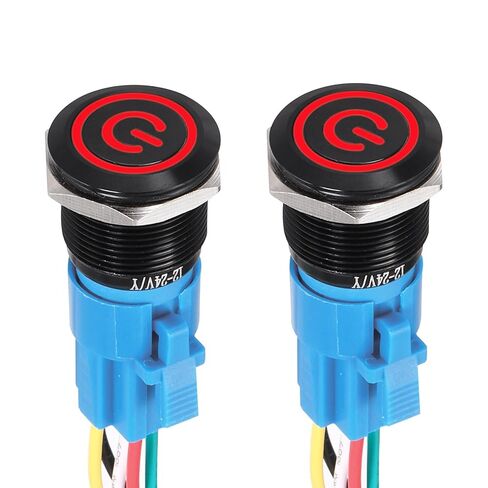 Dmiotech 2 Pack 19mm / 3/4 "Aluminium Sploy Watching Bush Bush Switch Flat Head 3A 12-24V Black Shell 5 PIN مع مفتاح مفتاح أبيض للكابل LED 1NO1NC لأنظمة قارب السيارة مخصصة in Saudi Arabia