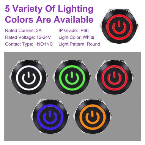 Dmiotech 2 Pack 19mm / 3/4 "Aluminium Sploy Watching Bush Bush Switch Flat Head 3A 12-24V Black Shell 5 PIN مع مفتاح مفتاح أبيض للكابل LED 1NO1NC لأنظمة قارب السيارة مخصصة in Saudi Arabia